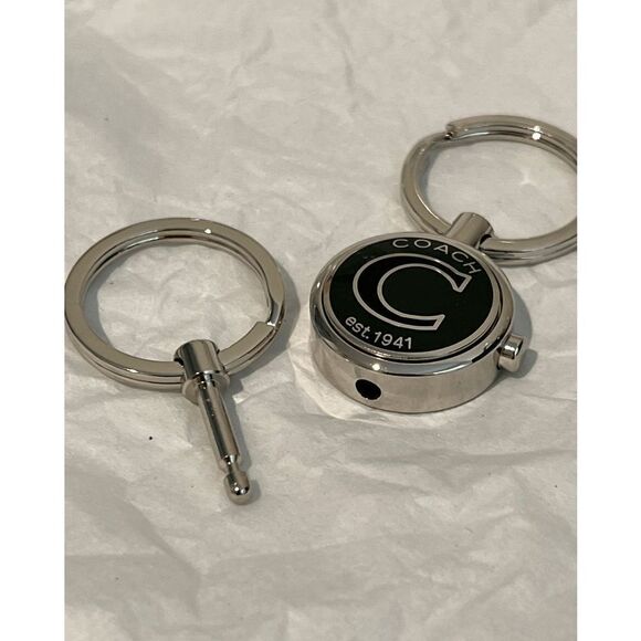 Coach Silver Green Black Dual Key Chain / Fob Purse Charm with Release - Picture 8 of 12